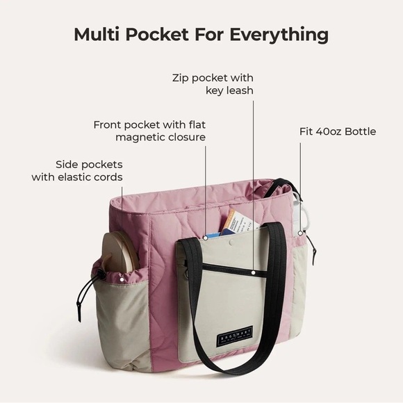 BRAND NEW Bagsmart Zora Puffy Tote (20L) – Laptop/Travel/Gym – Rose Pink & Beige - Picture 2 of 8